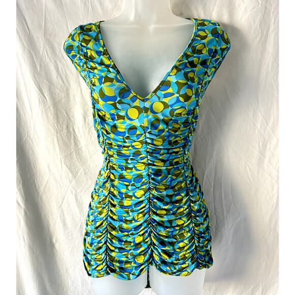 Y2k VTG Siren Top L Polka Dot Colorful Hippie Wacky Funky Retro Secretary Boho - Picture 1 of 9